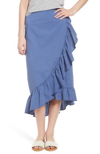 Women's Hinge Ruffle Midi Skirt, Size - Blue