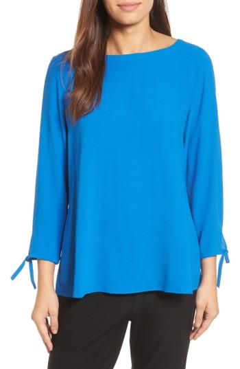 Women's Eileen Fisher Silk Tie Sleeve Blouse, Size - Blue