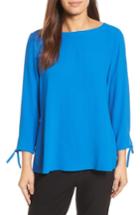 Women's Eileen Fisher Silk Tie Sleeve Blouse, Size - Blue