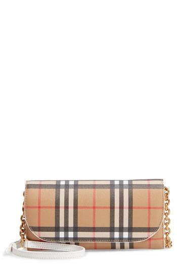 Women's Burberry Henley Vintage Check Wallet On A Chain - White