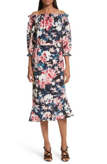 Women's Saloni Grace Print Silk Off The Shoulder Dress - Pink