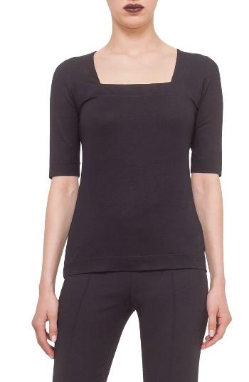 Women's Akris Punto Square Neck Jersey Tee - Black