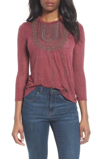 Women's Lucky Brand Embroidered Bib Top - Burgundy