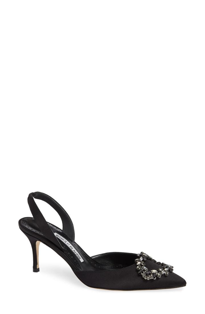Women's Manolo Blahnik Leona Embellished Slingback Pump Us / 37eu - Black