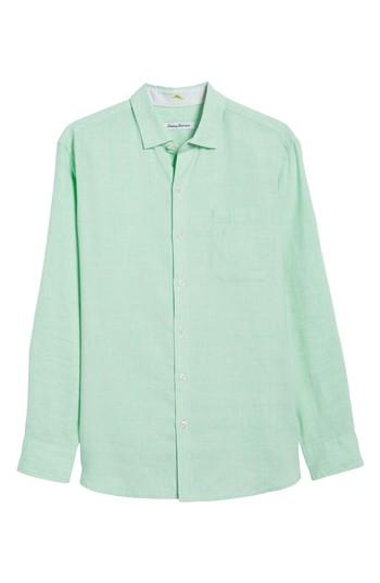 Men's Tommy Bahama Lanai Tides Regular Fit Linen Blend Sport Shirt, Size - Green