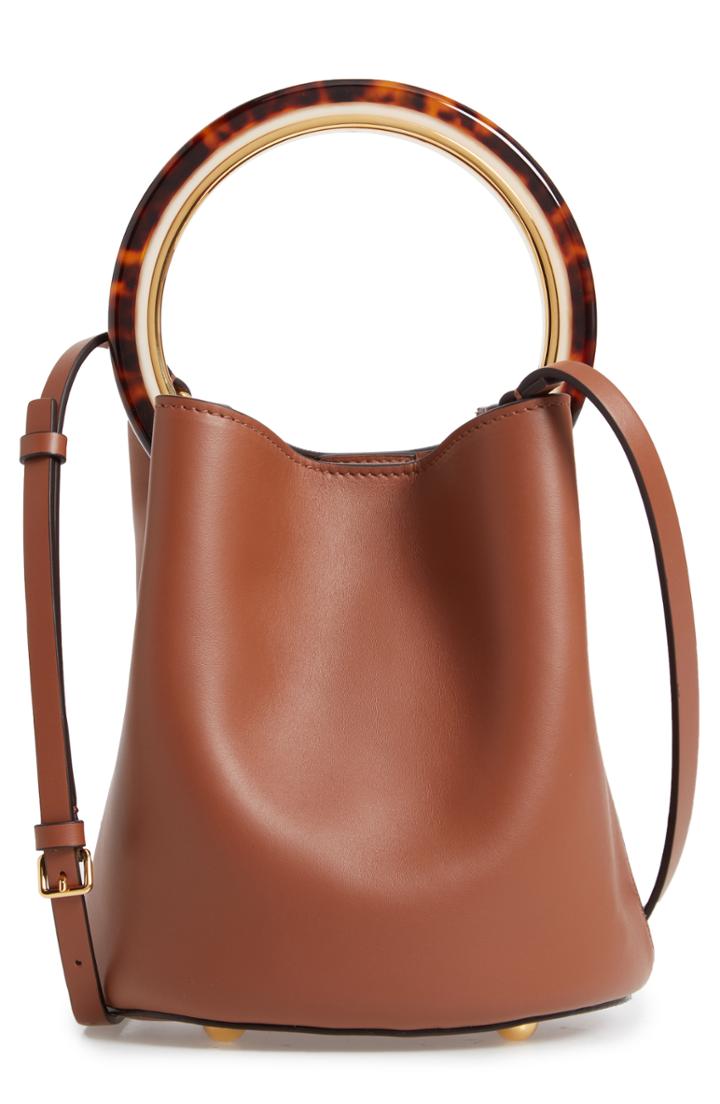 Marni Ring Handle Leather Bucket Bag - Brown