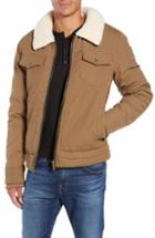 Men's Moose Knuckle Faux Shearling Collar Canvas Trucker Jacket - Beige