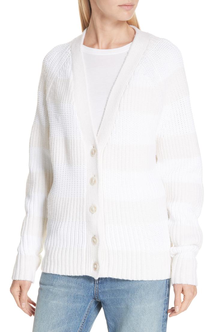 Women's Alexanderwang.t Rugby Stripe Wool Blend Cardigan - Ivory