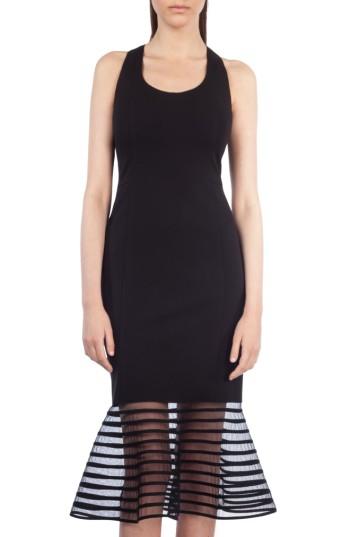 Women's Akris Punto American Stripe Tulle Hem Sheath Dress - Black