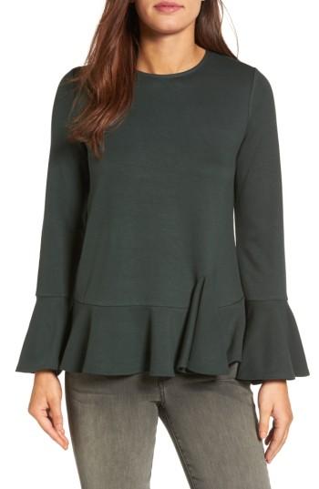 Women's Gibson Ruffle Hem Bell Sleeve Top, Size - Green