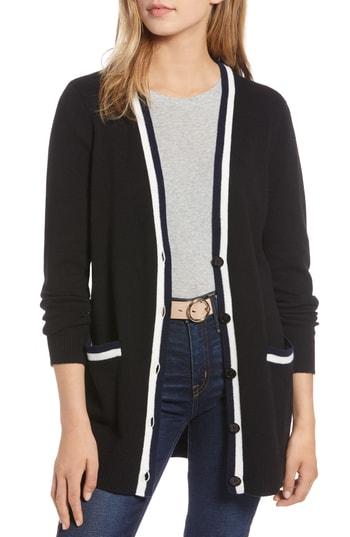 Women's 1901 Varsity Stripe Long Cardigan - Black