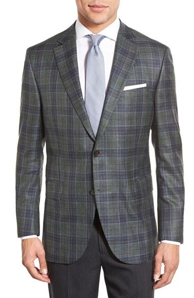 Men's Peter Millar Classic Fit Plaid Wool Blend Sport Coat R - Green
