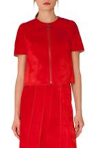 Women's Akris Punto Short Sleeve Suede Jacket - Red