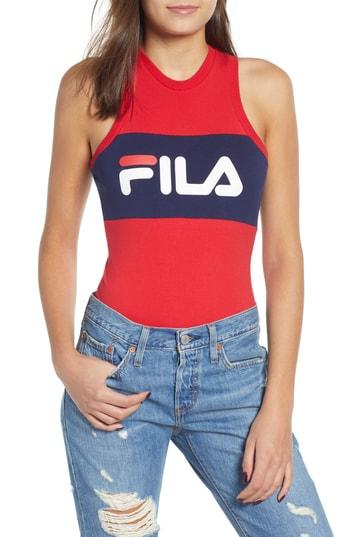 Women's Fila Riley Logo Tank Bodysuit - Red