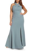 Women's Jenny Yoo Kayleigh Cross Front Crepe Knit Gown (similar To 14w) - Blue