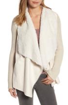 Women's Kut From The Kloth Opal Drape Front Cardigan With Faux Fur Trim - Ivory