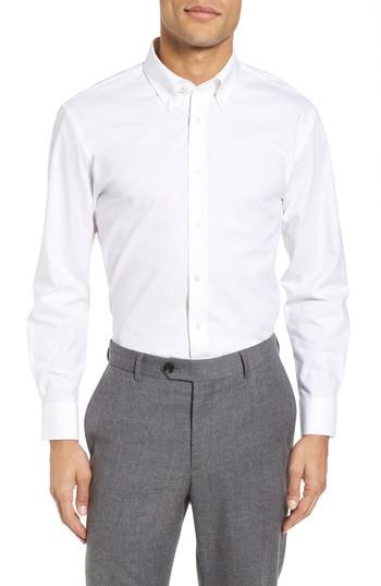 Men's Nordstrom Men's Shop Tech-smart Trim Fit Solid Dress Shirt - 34/35 - White