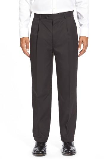 Men's Linea Naturale Washable Pleated Micro Twill Trousers - Black