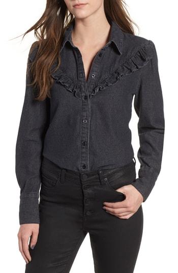 Women's The Fifth Label Subject Ruffle Denim Shirt, Size - Black