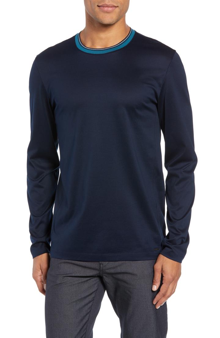 Men's Boss Tenison Mercerized Long Sleeve Slim Fit T-shirt - Blue