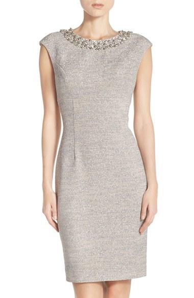 Women's Eliza J Embellished Sparkle Knit Sheath Dress - Beige