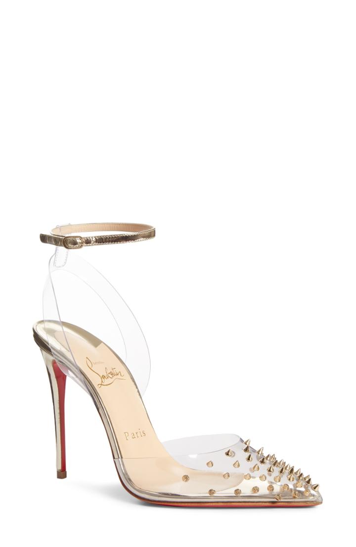 Women's Christian Louboutin Spikoo Clear Ankle Strap Pump