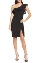 Women's Bardot One-shoulder Ruffle Sheath Dress - Black