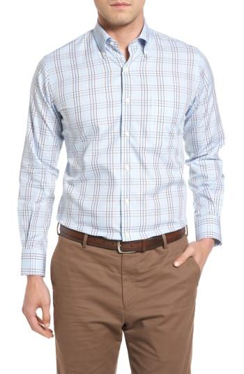 Men's Peter Millar River Glen Plaid Fit Sport Shirt, Size Small - Blue