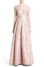 Women's Talbut Runhof Poppy Cloque Cap Sleeve Gown - Pink