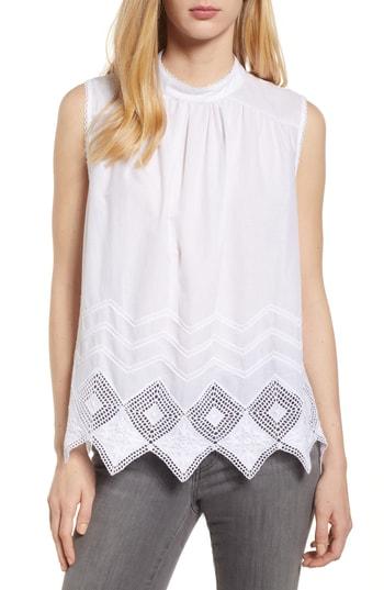 Women's Caslon Embroidered Hem Top - White