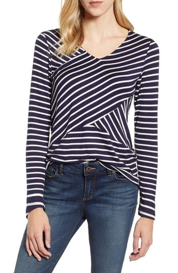 Women's Gibson Cross Front Stripes Top - Blue