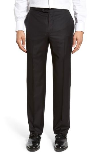 Men's Hickey Freeman Flat Front Solid Wool Trousers