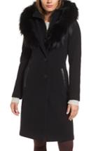 Women's Mackage Wool Blend Hooded Coat With Genuine Fox Fur Trim, Size - Black