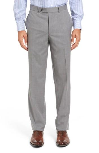 Men's David Donahue Ryan Fit Wool Trousers, Size 40r - Grey