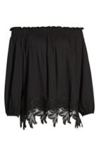 Women's Halogen Lace Trim Off The Shoulder Top - Black