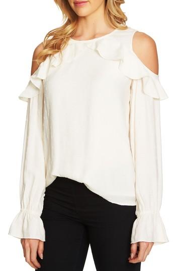 Women's Cece Ruffle Cold Shoulder Top, Size - Ivory