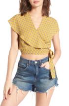 Women's June & Hudson Cape Sleeve Wrap Crop Top - Yellow