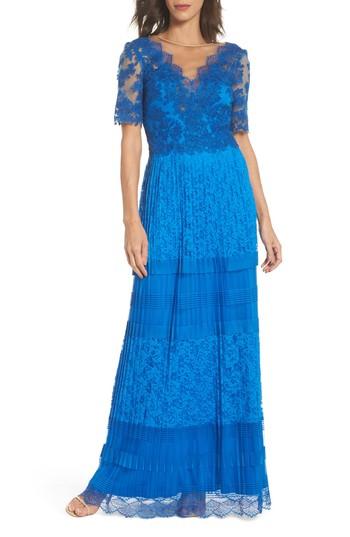 Women's Tadashi Shoji Pleat Lace Gown - Blue