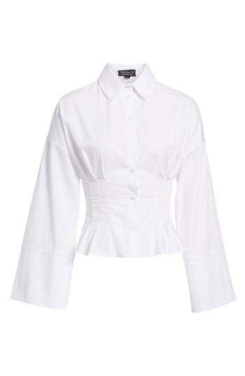 Women's Topshop Tuck Waist Corset Shirt Us (fits Like 10-12) - Ivory