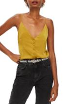 Women's Topshop Satin Button Through Cami Top Us (fits Like 0) - Yellow