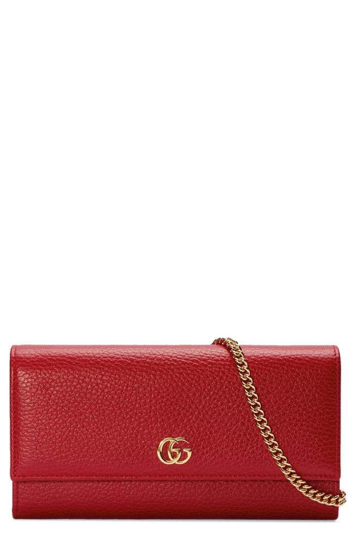 Women's Gucci Petite Marmont Leather Continental Wallet On A Chain - Pink