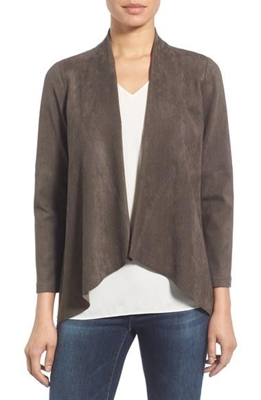 Women's Karen Kane Faux Suede Drape Front Jacket - Grey