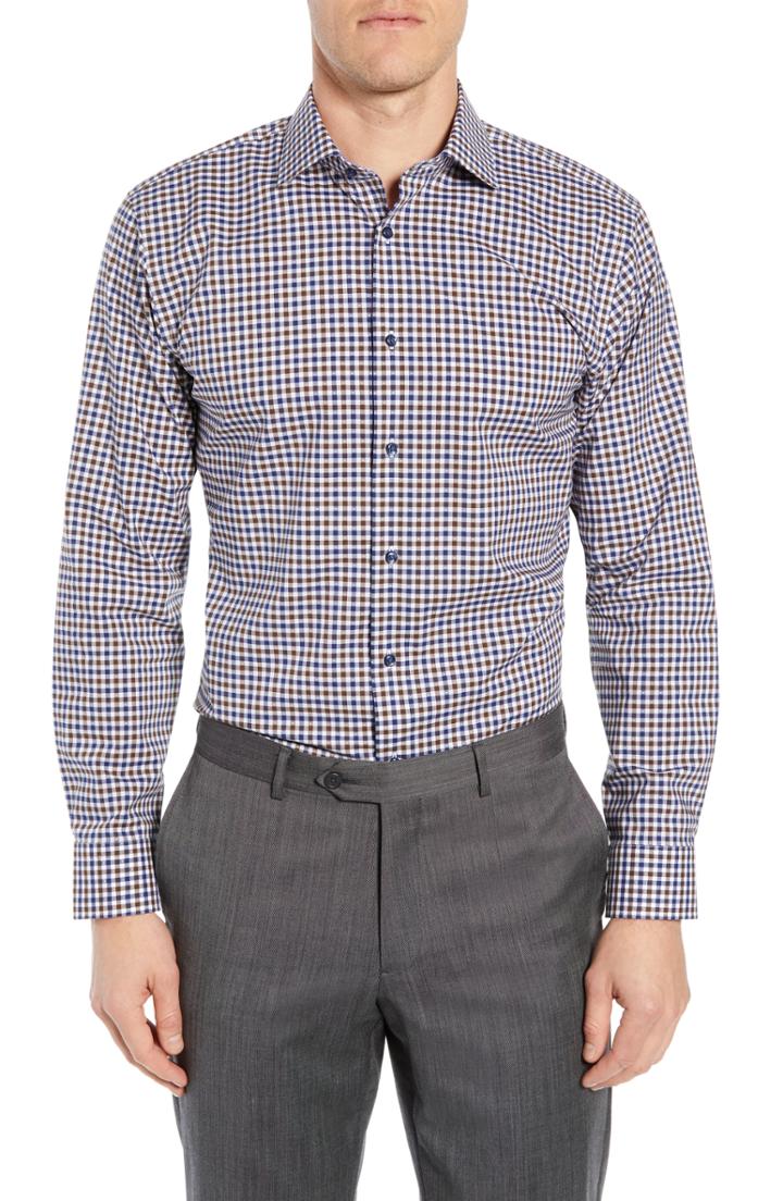 Men's Nordstrom Men's Shop Trim Fit Non-iron Check Dress Shirt .5 - Brown