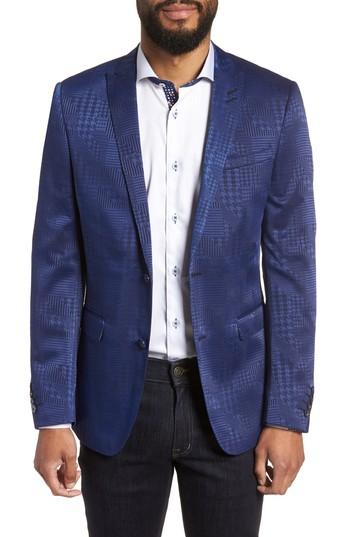 Men's Maceoo Descartes Patch Houndstooth Sport Coat (m) - Blue