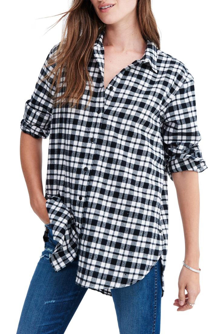 Women's Madewell Oversize Flannel Shirt - Black