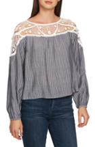 Women's 1.state Lace Yoke Pinstripe Blouse, Size - Black