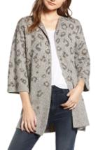 Women's Cupcakes And Cashmere Kline Leopard Print Cotton Blend Cardigan, Size - Grey