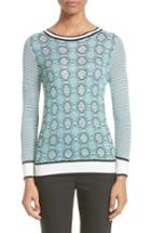 Women's St. John Collection Geo Jacquard Stripe Sweater, Size - Blue/green