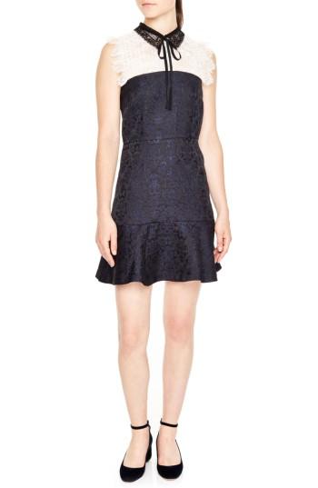 Women's Sandro Lace Yoke Jacquard A-line Dress - Black
