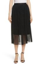 Women's Robert Rodriguez Pleated Polka Dot Mesh Midi Skirt - Black